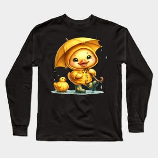 Cute Yellow Duck Holding an Umbrella Long Sleeve T-Shirt